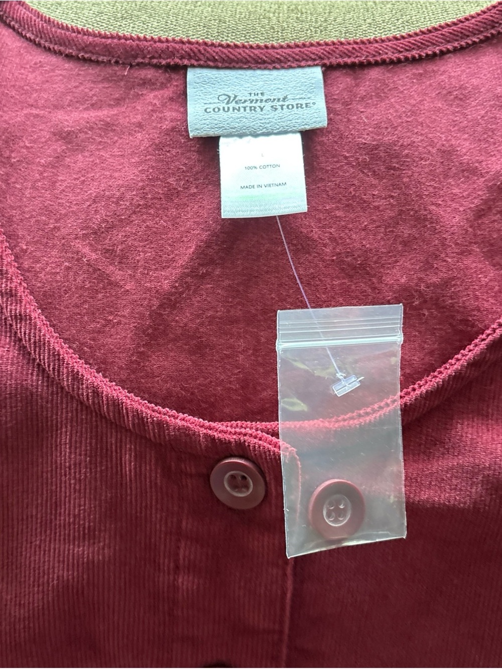 The Vermont Country Store Button Front Corduroy Jumper Overall Dress Large Wine - Picture 5 of 7